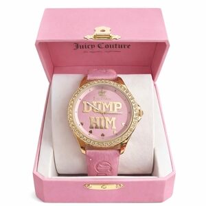 Juicy Couture Pink “Dump Him” Watch Gold Tone Crystal Bezel NWT w/ Box